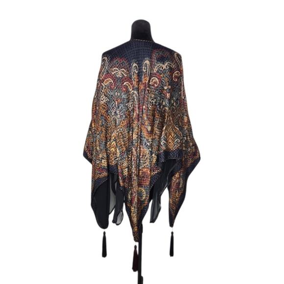Unbranded Vtg 70s Textured Matelasse Paisley Poncho Cape Wrap w/ Tassels OS - Picture 3 of 6